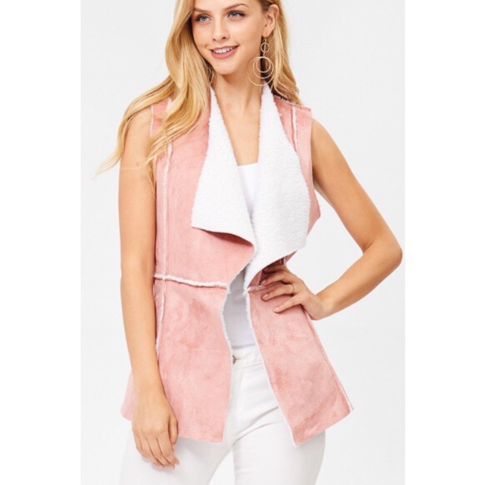 Classic Pink Sherpa Suede Vest - Picture 7 of 7